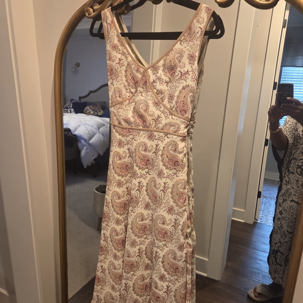 jonathan martin Cream Midi Dress with Pink Paisley Print